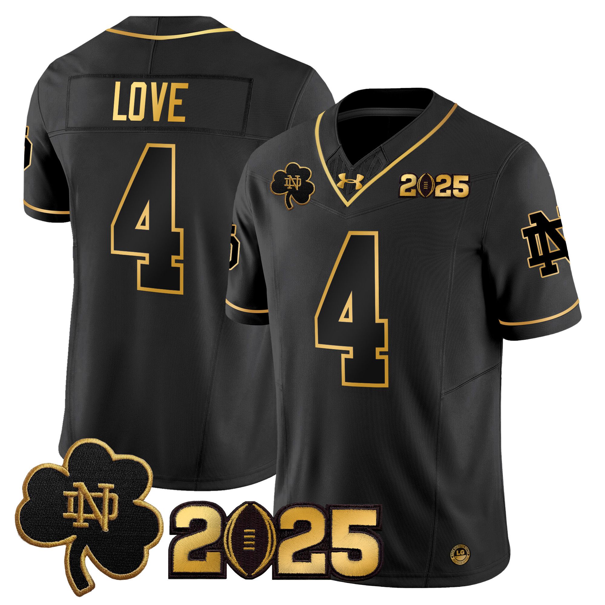 Men Notre Dame Fighting Irish #4 Love Black 2025 CFP Final Patch Gold Vapor Limited NCAA Jersey style 1